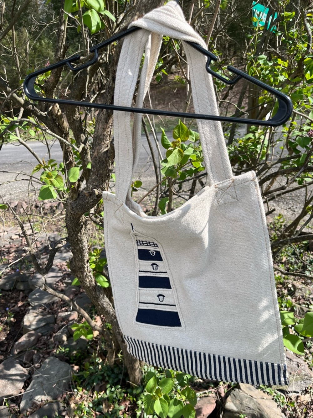 Lighthouse Cream Canvas Tote Bag with Navy Accent